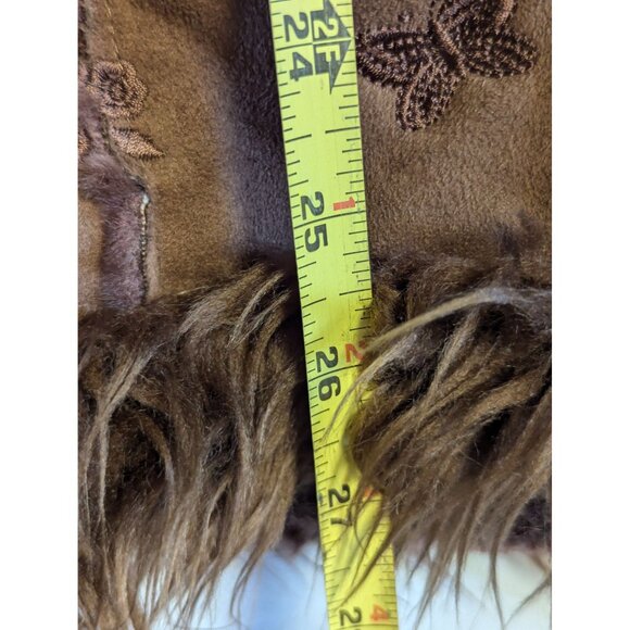 Gazoz Womens Vegan Faux Suede & Fur Brown Embroidered Coat EG/XL - Picture 5 of 8